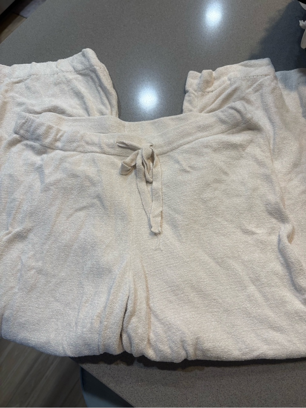 Cream Terry Drawstring capri pants wide legged